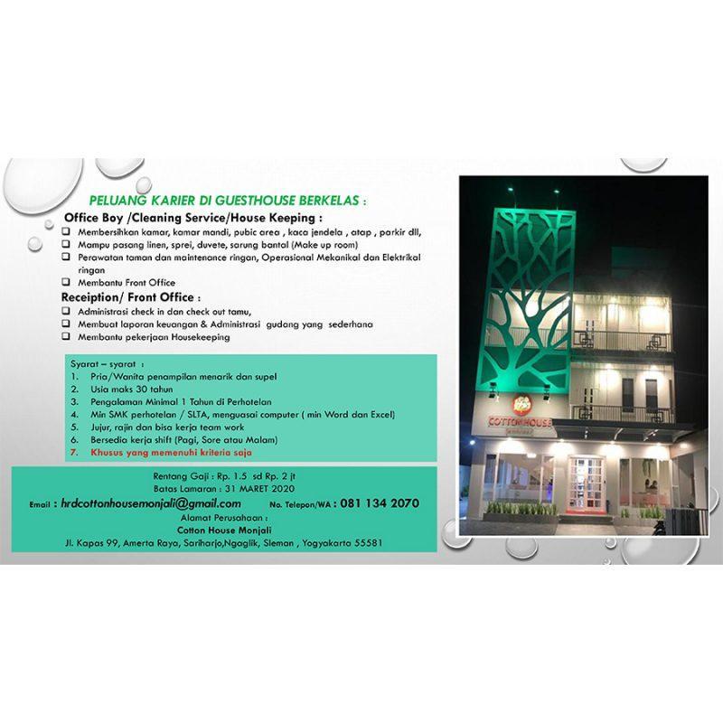 Lowongan Kerja Office Boy/ Cleaning Service/House keeping - Receiption/ Front Office di Cotton ...