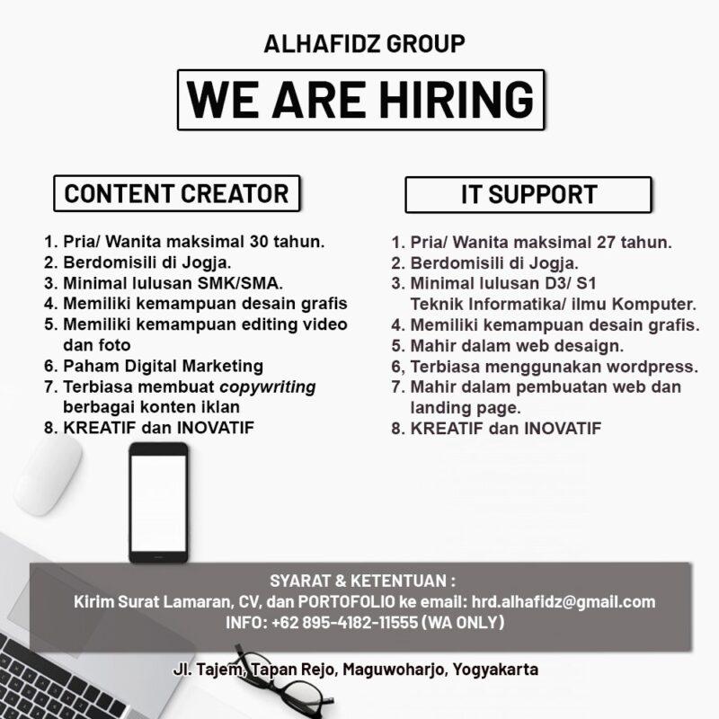 Lowongan Kerja Content Creator - IT Support di Alhafidz Group