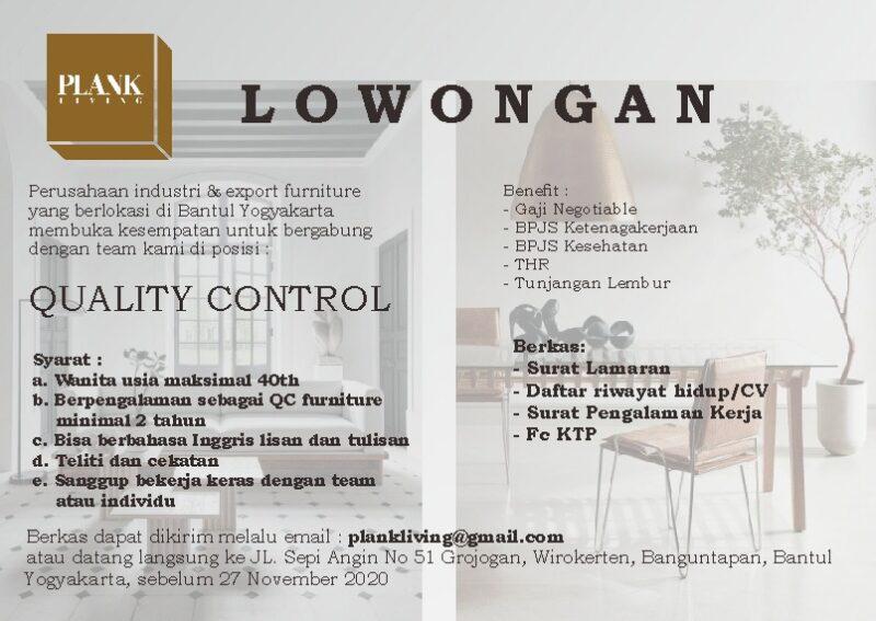 Lowongan Kerja Quality Control di PT. Plank Living Indonesia