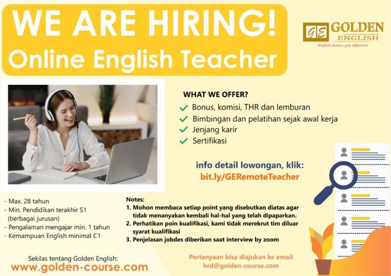 Lowongan Kerja Guru Bahasa Inggris Online di Golden English - LokerJogja.ID
