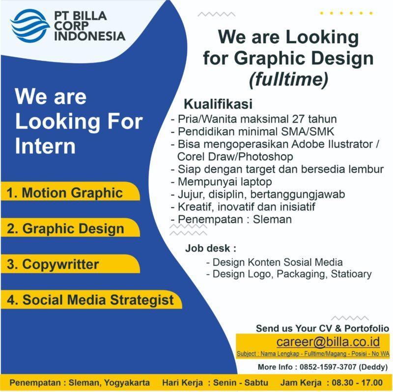  Lowongan  Kerja Graphic Design  di PT Billa Corp Indonesia 