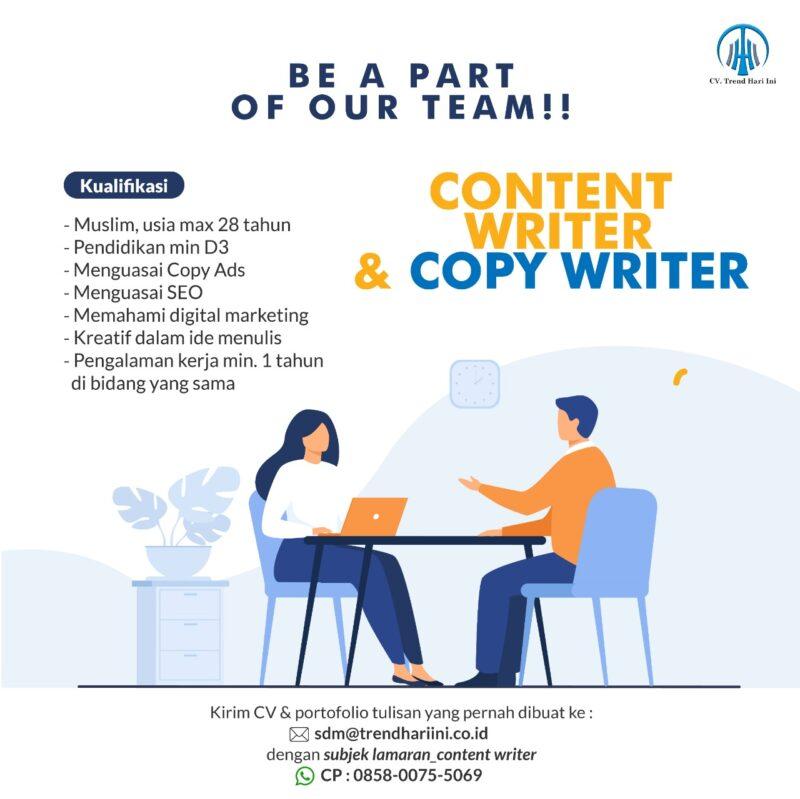 Lowongan Kerja Copywriter - Content Writer di CV. Trend Hari Ini