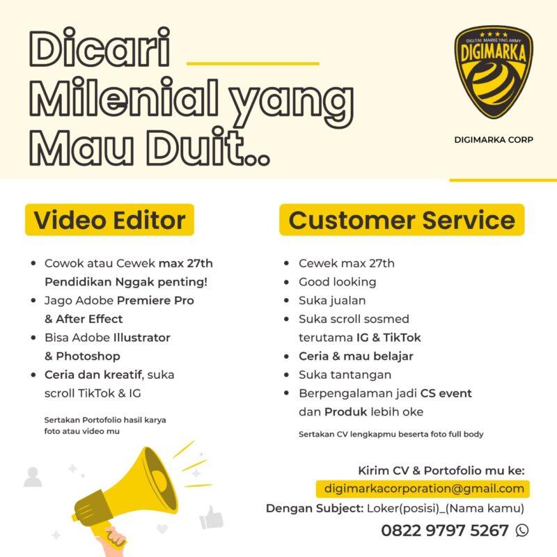 Lowongan Kerja Video Editor - Customer Service Deal Maker di Digimarka
