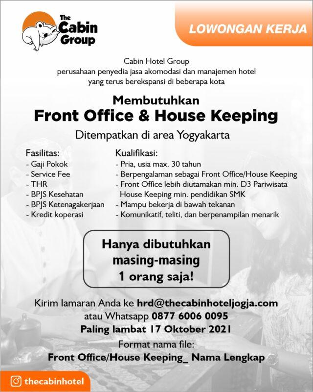 Lowongan Kerja Front Office - Housekeeping di The Cabin Hotel ...