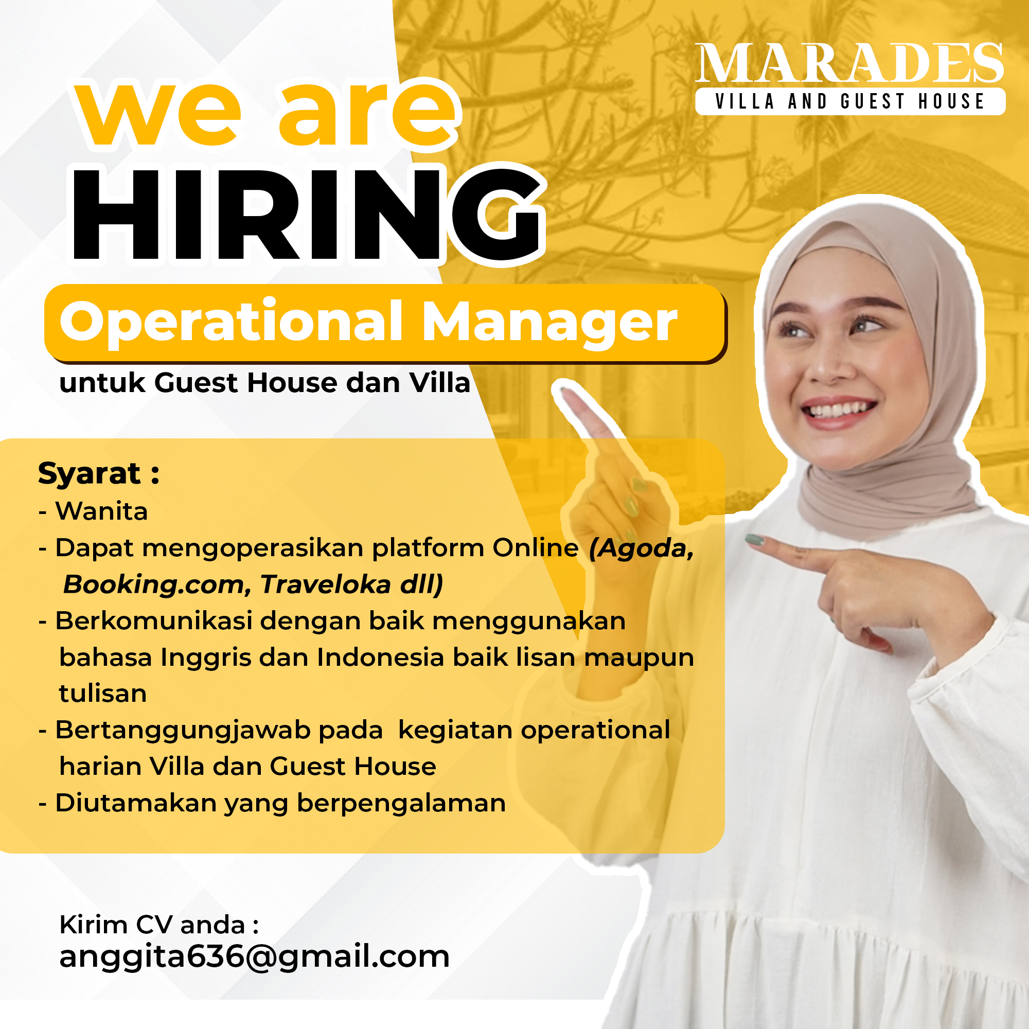Lowongan Kerja Operational Manager di Marades Villa and Guest House ...