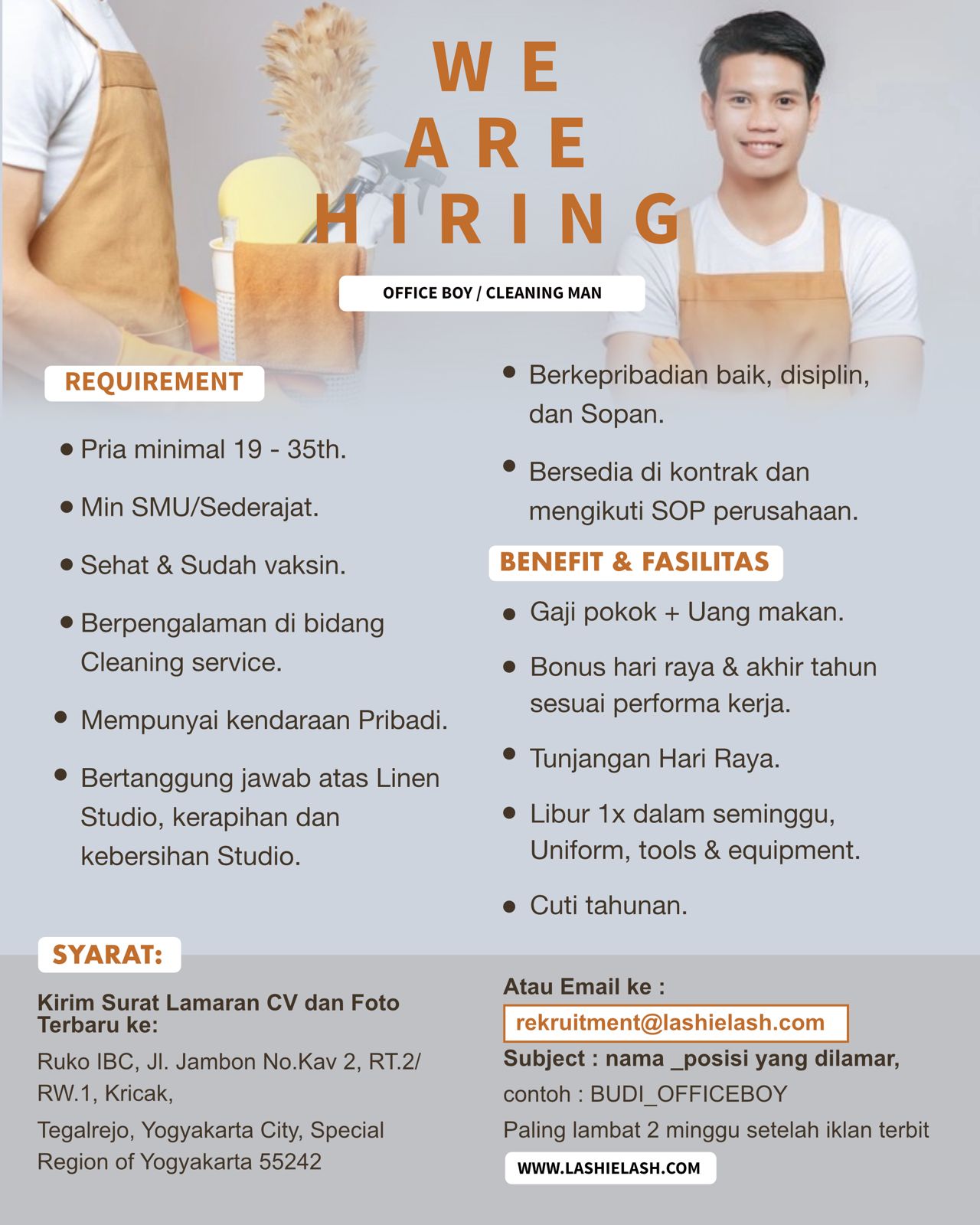 Lowongan Kerja Office Boy / Cleaning Man di Lashielash