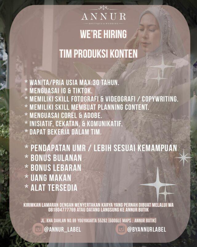 Lowongan Kerja Tim Produksi Konten di Annur Boutique & Wedding ...
