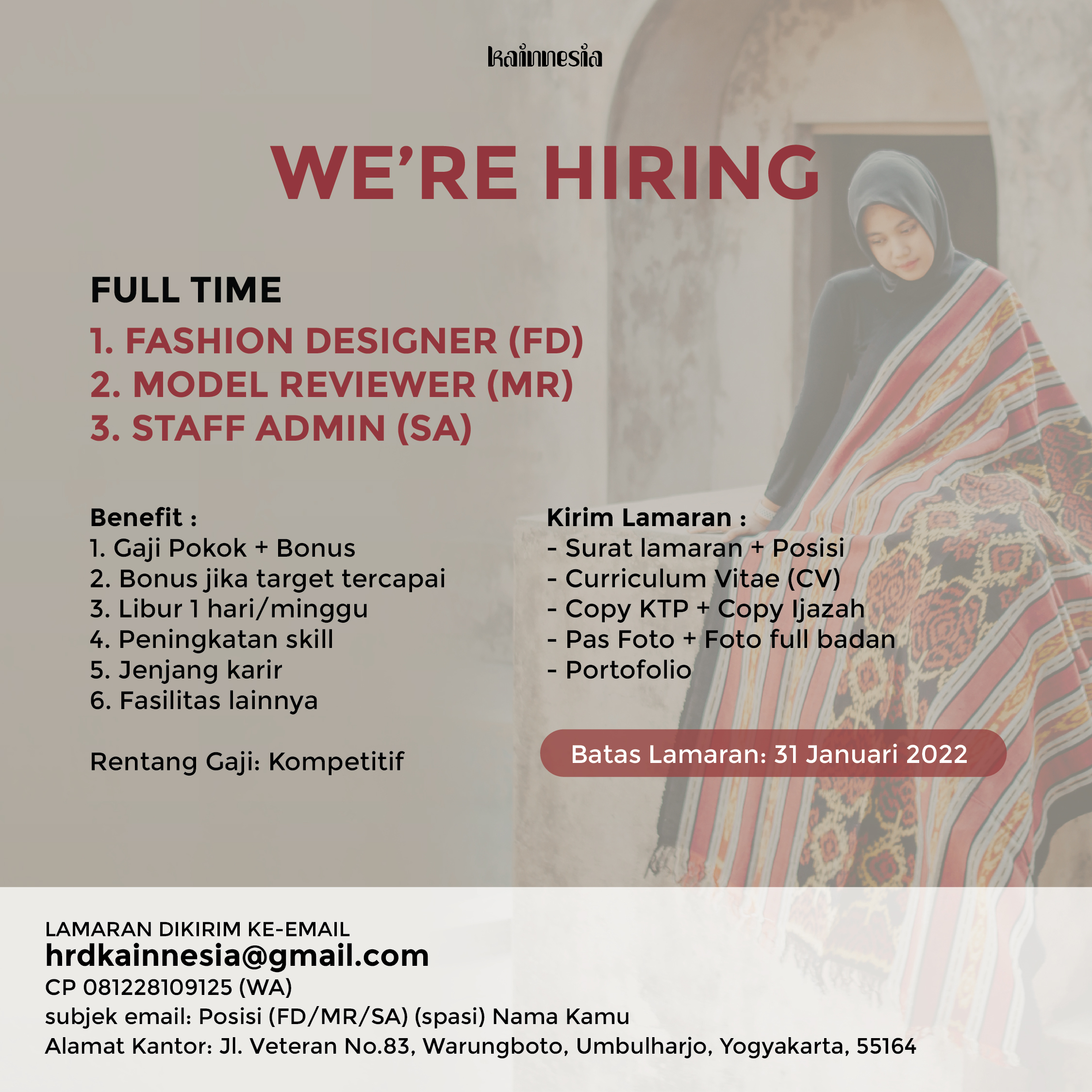 Lowongan Kerja Fashion Designer (FD) Model Reviewer (MR) Staff