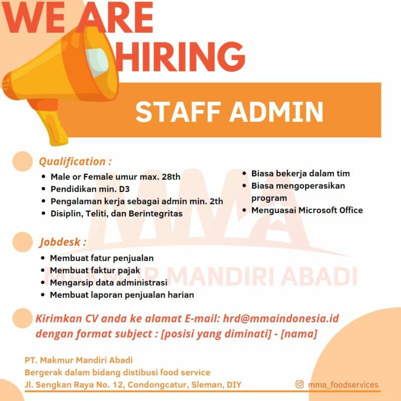 Lowongan Kerja Staff Admin - Sales Executive di Makmur Mandiri Abadi ...