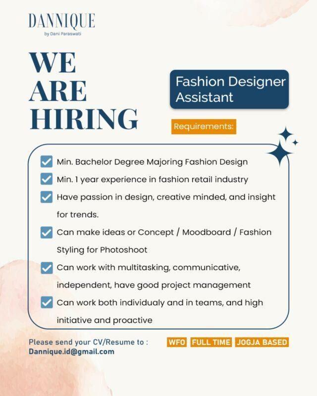 Lowongan Kerja Fashion Designer Assistant di Dannique Fashion Official
