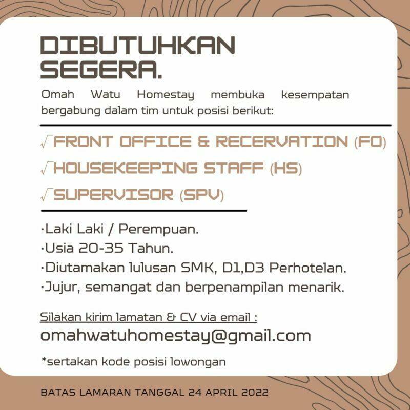 Lowongan Kerja Front Office Reservation - House Keeping Staff ...