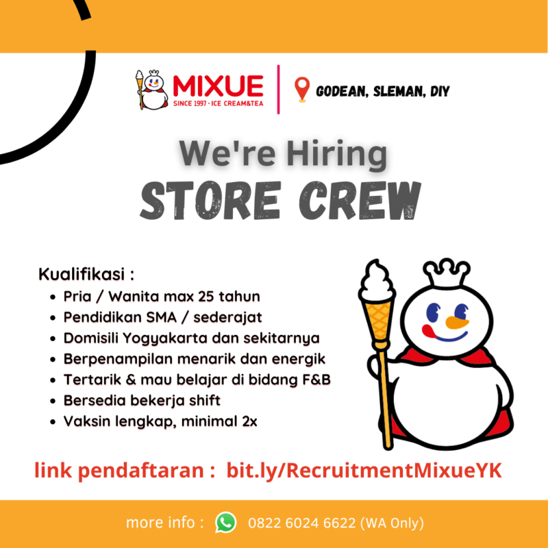 Lowongan Kerja Crew Outlet di MIXUE Indonesia LokerJogja ID