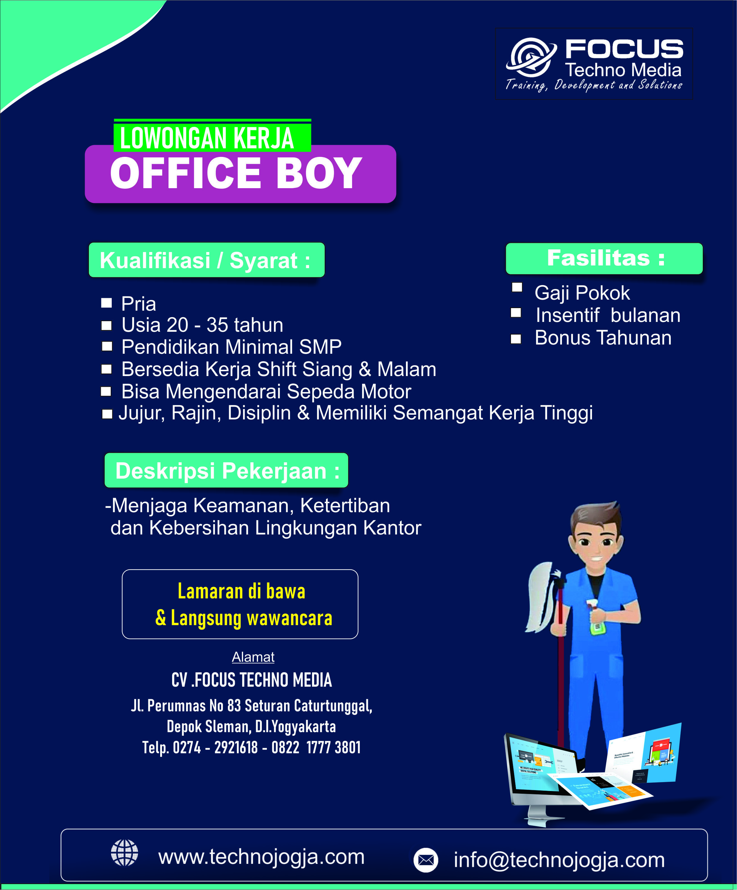 Lowongan Kerja Office Boy (Operational) di CV. Focus Techno Media Yogyakarta LokerJogja.ID