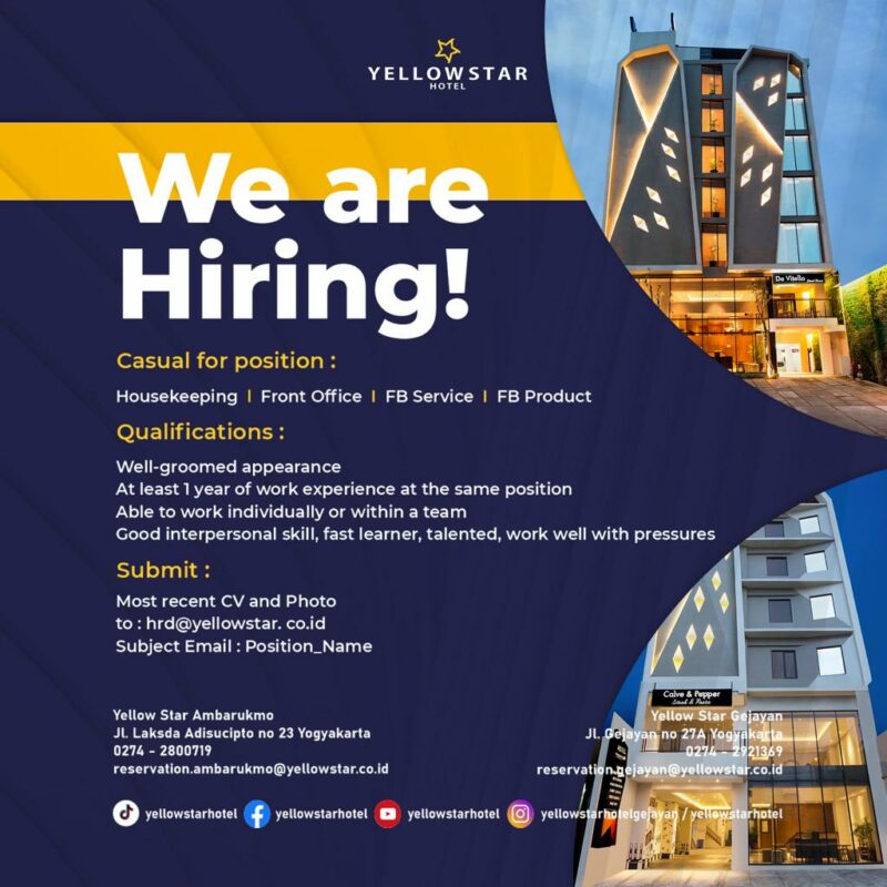 Lowongan Kerja Housekeeping - Front Office - FB Service - FB Product di ...