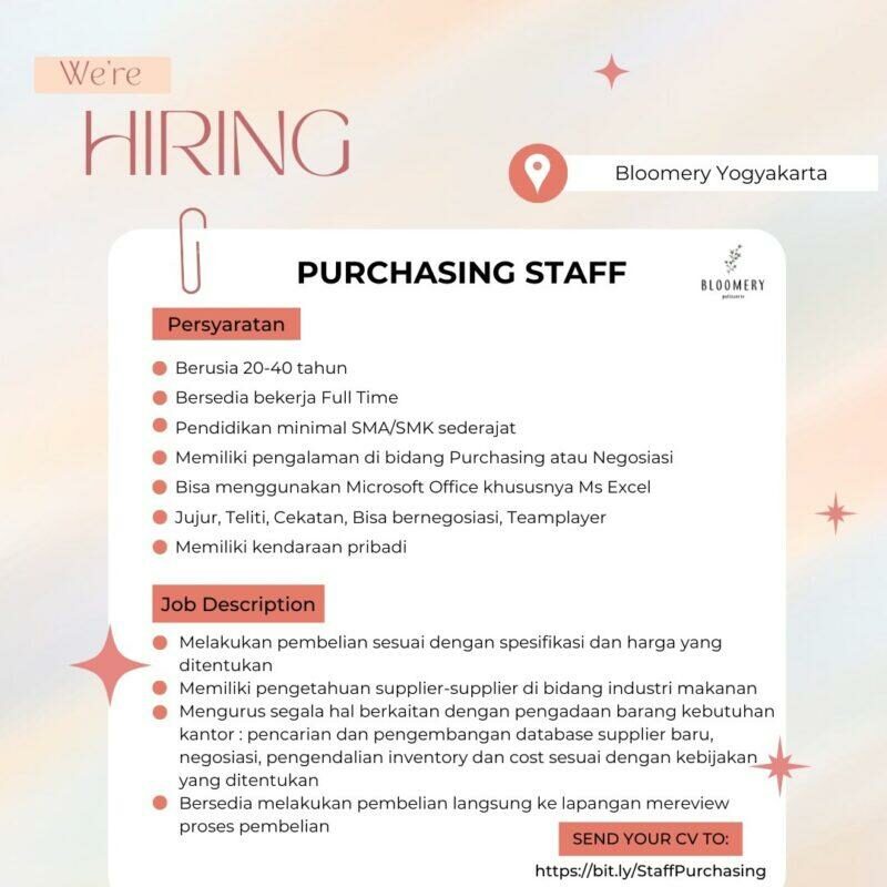 Lowongan Kerja Purchasing Staff Inventory Staff Di Bloomery