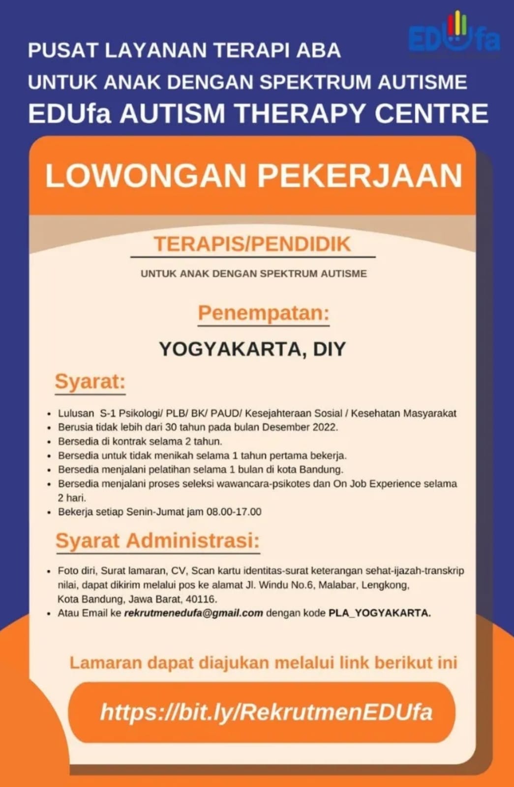 Lowongan Kerja Terapis Perilaku di EDUfa Yogyakarta LokerJogja.ID