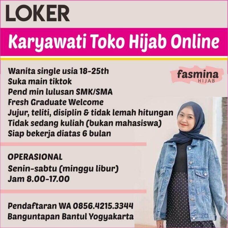 Lowongan Kerja Karyawati Toko Hijab Online di Fasmina Hijab - LokerJogja.ID