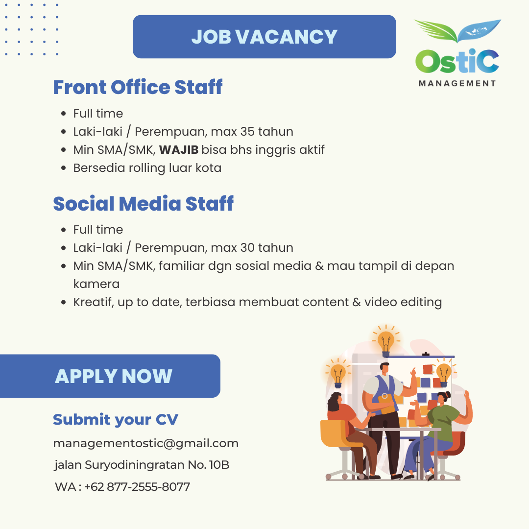 Lowongan Kerja Front Office Staff - Social Media Staff di Ostic ...
