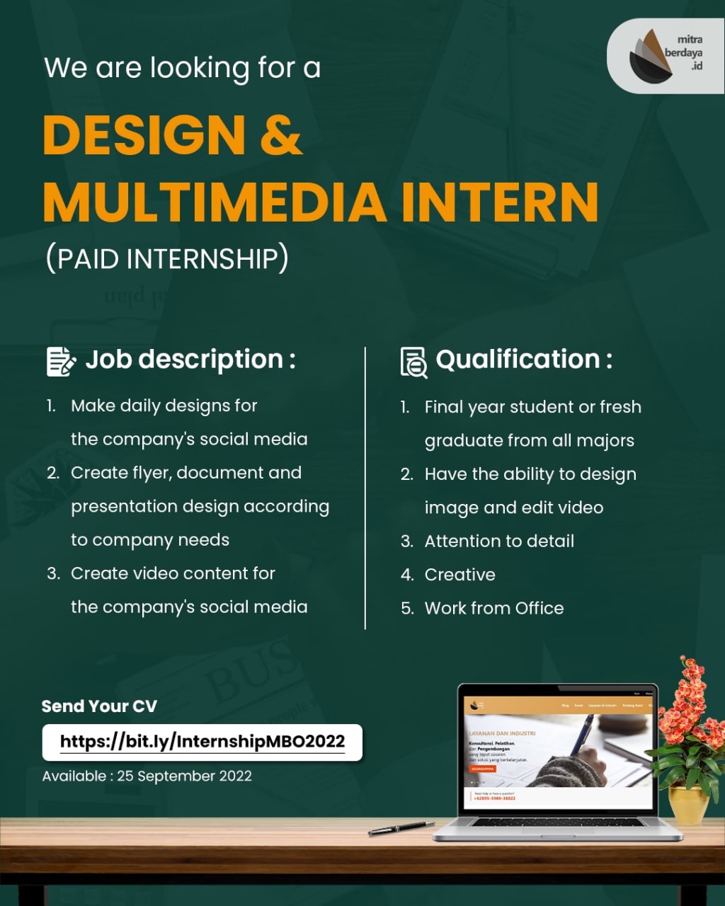 Lowongan Kerja Design & Multimedia Intern (Paid Internship) di PT