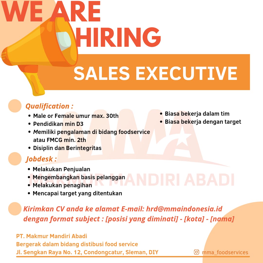 Lowongan Kerja Sales Executive di PT. Makmur Mandiri Abadi - LokerJogja.ID