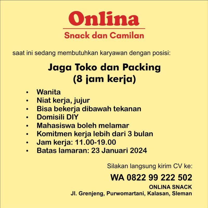 Lowongan Kerja Jaga Toko & Packing di Onlina Snack dan Camilan ...