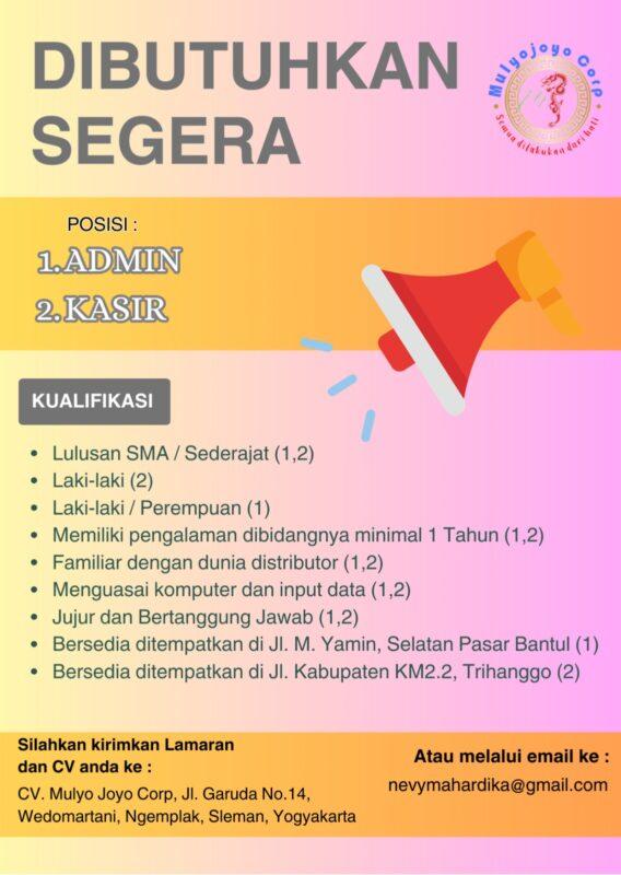 Lowongan Kerja Admin Kasir Di Cv Mulyo Joyo Corp Lokerjogja Id