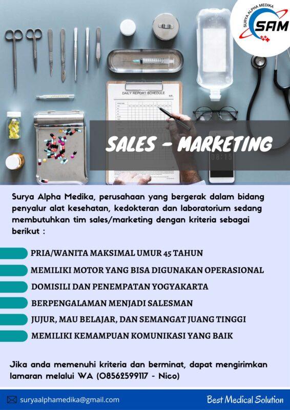 Lowongan Kerja Sales & Marketing di CV. Surya Alpha Medika LokerJogja.ID