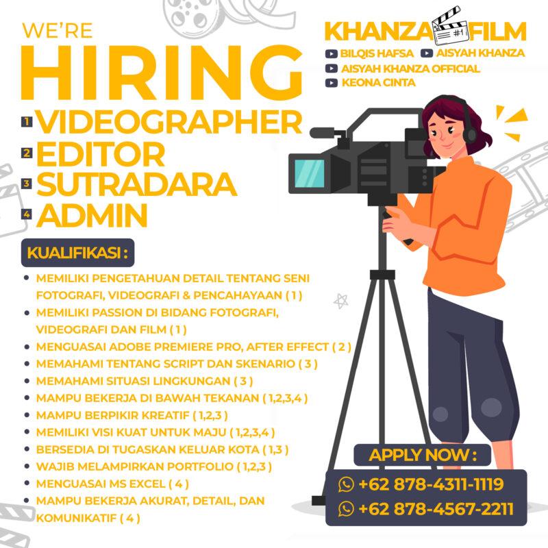 Lowongan Kerja Videographer Editor Sutradara Admin di Khanza Film