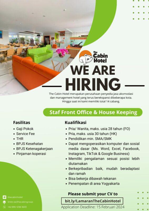 Lowongan Kerja Staff Front Office - House Keeping di The Cabin Hotel ...
