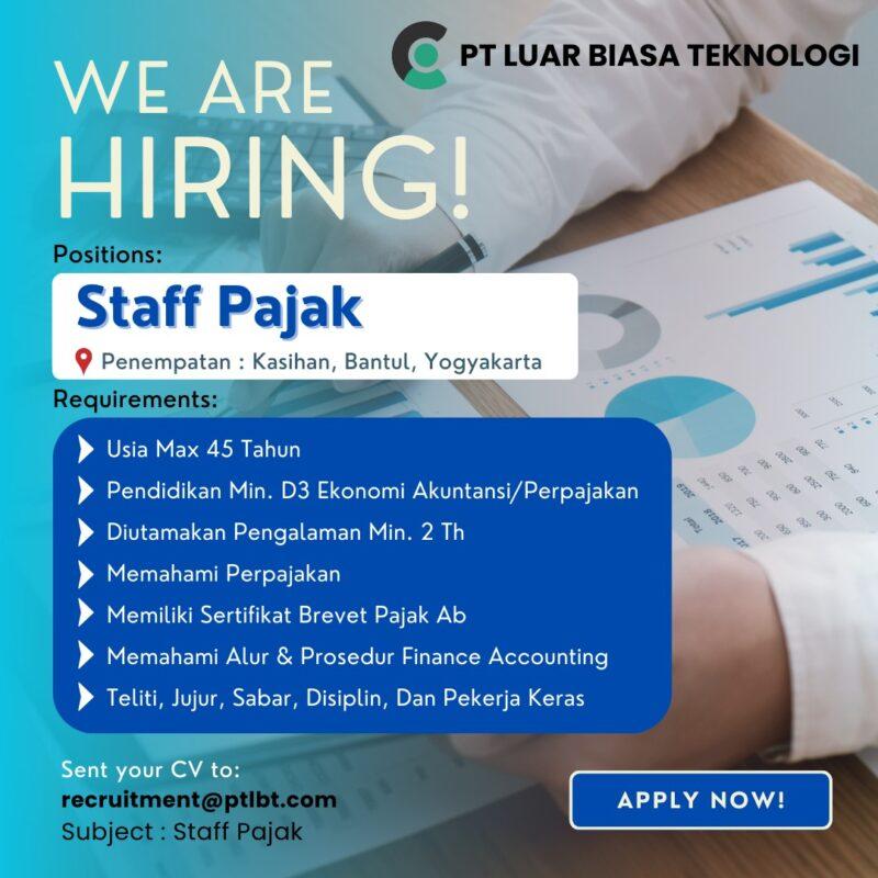 Lowongan Kerja Staff Pajak di PT. Luar Biasa Teknologi - LokerJogja.ID