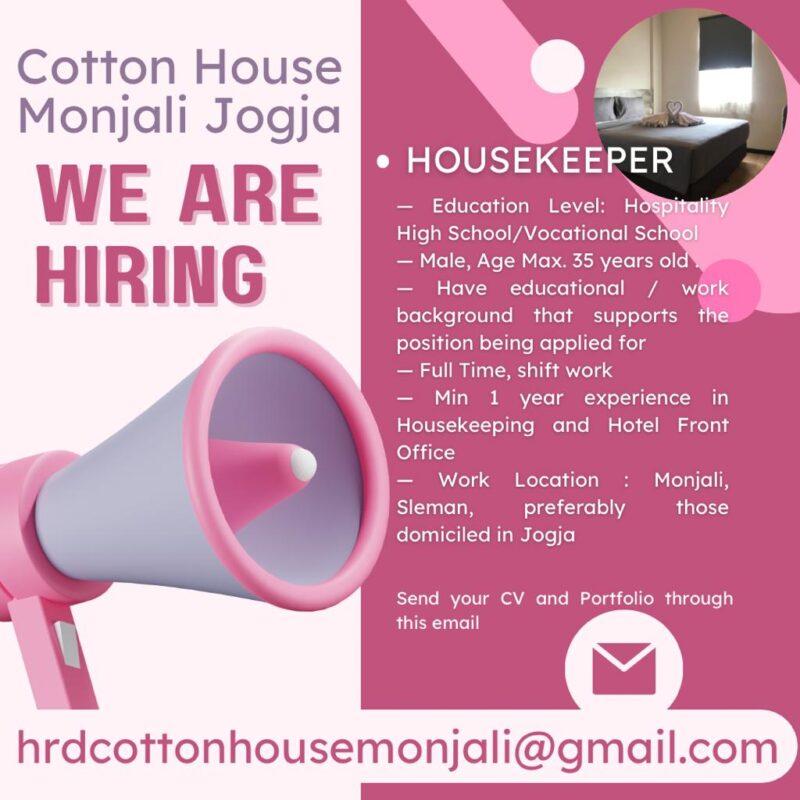 Lowongan Kerja Housekeeping Front Officer Resepsionis di Cotton