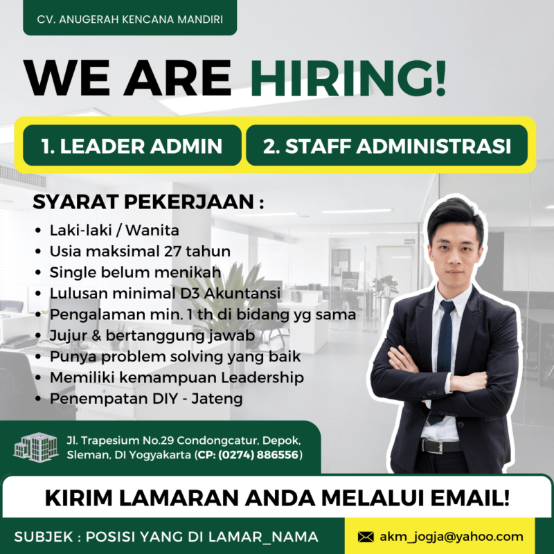 Lowongan Kerja Leader Admin - Staff Administrasi di CV. Anugerah ...