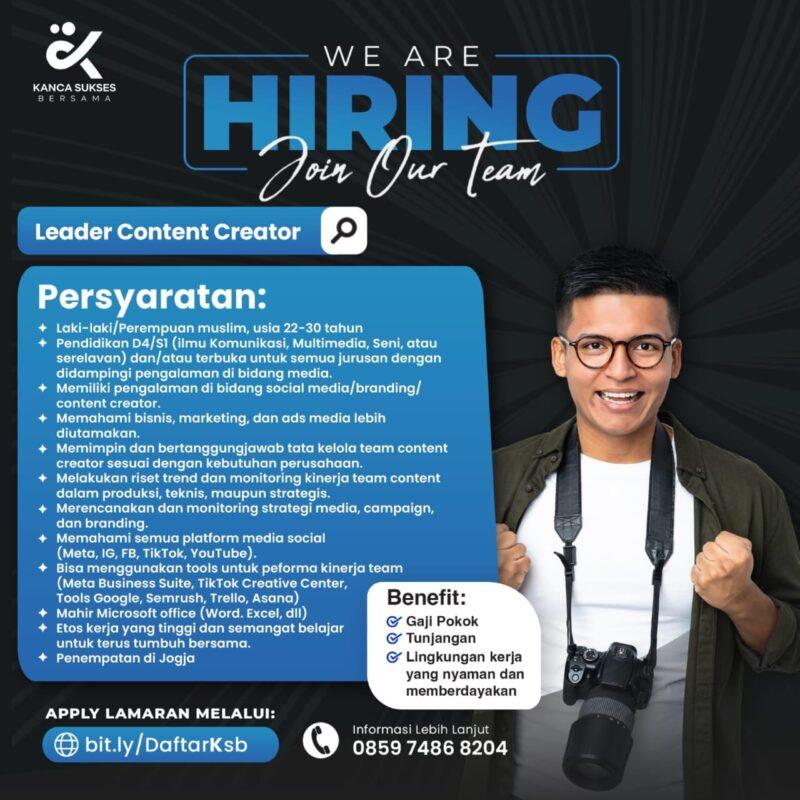 Lowongan Kerja Leader Content Creator di PT. Kanca Sukses Bersama (KSB ...