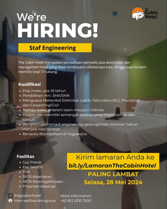 Lowongan Kerja Staf Engineering di The Cabin Hotel Group - LokerJogja.ID