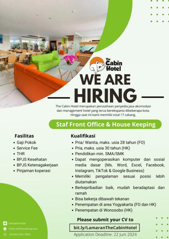 Lowongan Kerja Staff Front Office - House Keeping di The Cabin Hotel ...