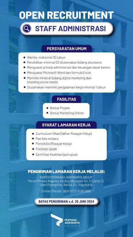 Lowongan Kerja Staff Administrasi di CV. Permana Adikinarya - LokerJogja.ID