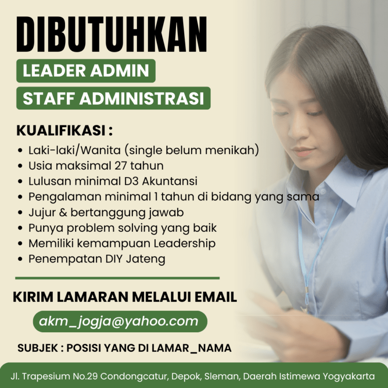 Lowongan Kerja Leader Admin - Staff Administrasi di CV. Anugerah ...