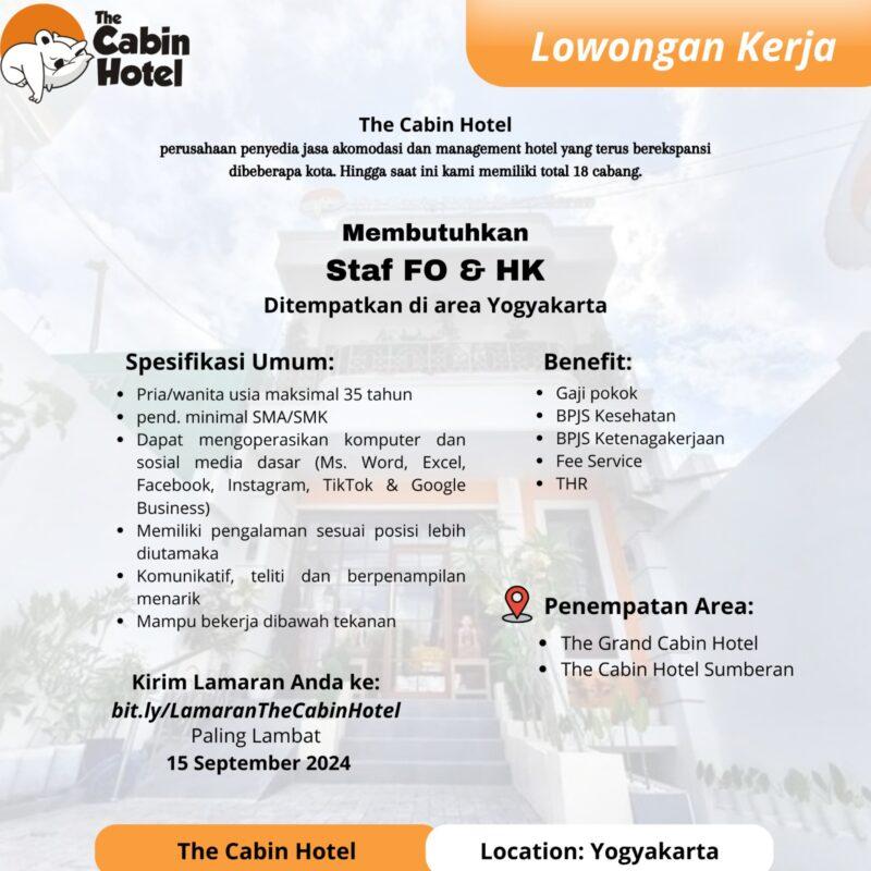 Lowongan Kerja Staff Front Office - House Keeping di The Cabin Hotel ...