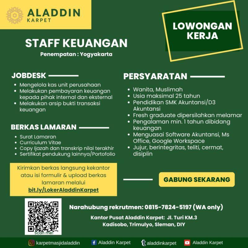 Lowongan Kerja Staff Keuangan - Marketing Development di Aladdin Karpet ...