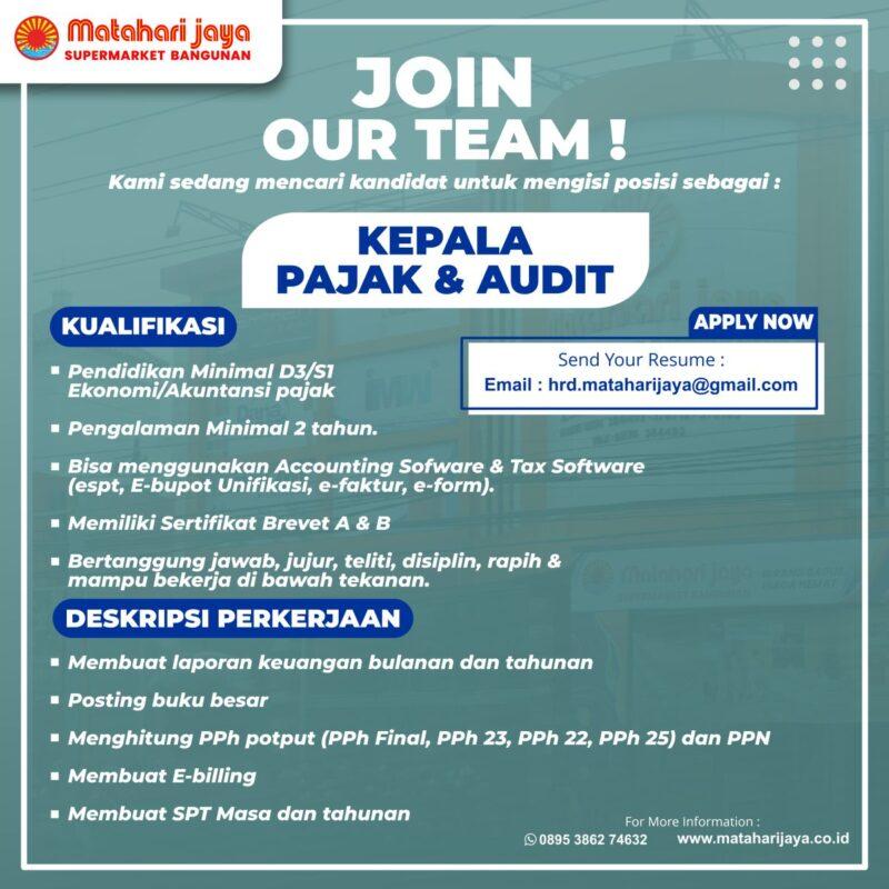Lowongan Kerja Kepala Pajak & Audit di Matahari Jaya - LokerJogja.ID