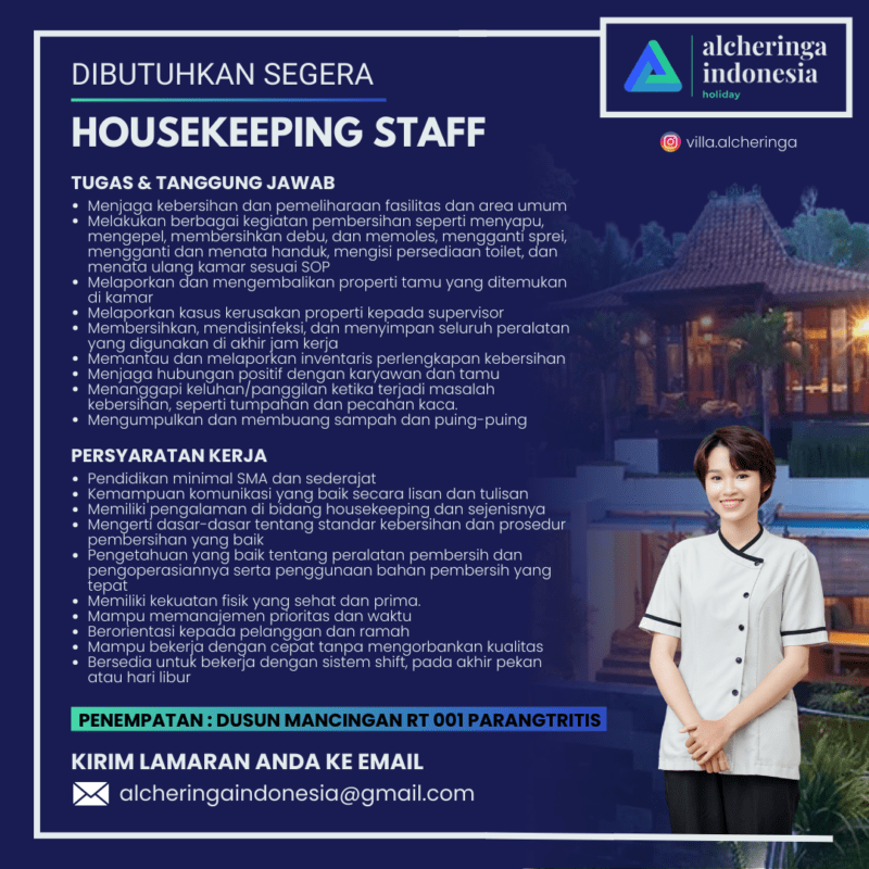 Lowongan Kerja Housekeeping Staff di Villa Alcheringa - LokerJogja.ID