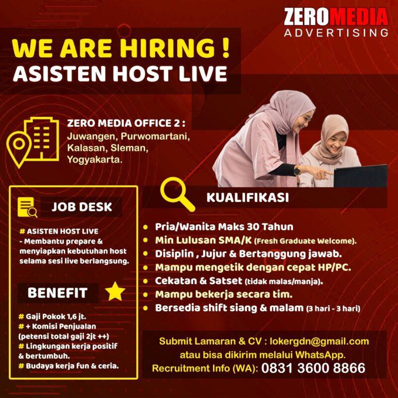 Lowongan Kerja Asisten Host Live di Zero Media Advertising - LokerJogja.ID