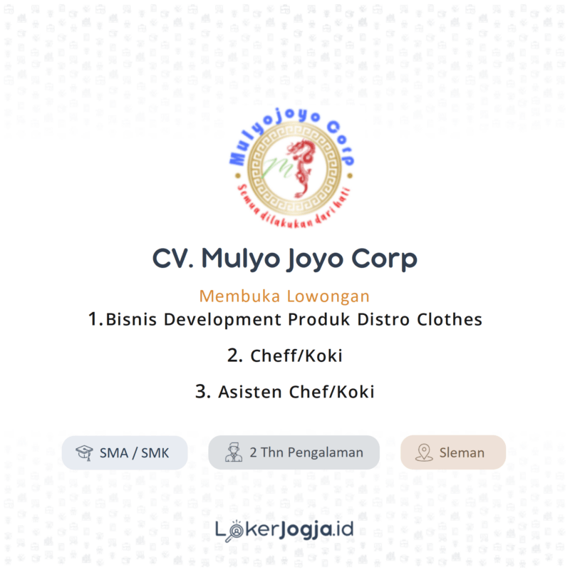 Lowongan Kerja Bisnis Development Produk Distro Clothes Cheff Koki