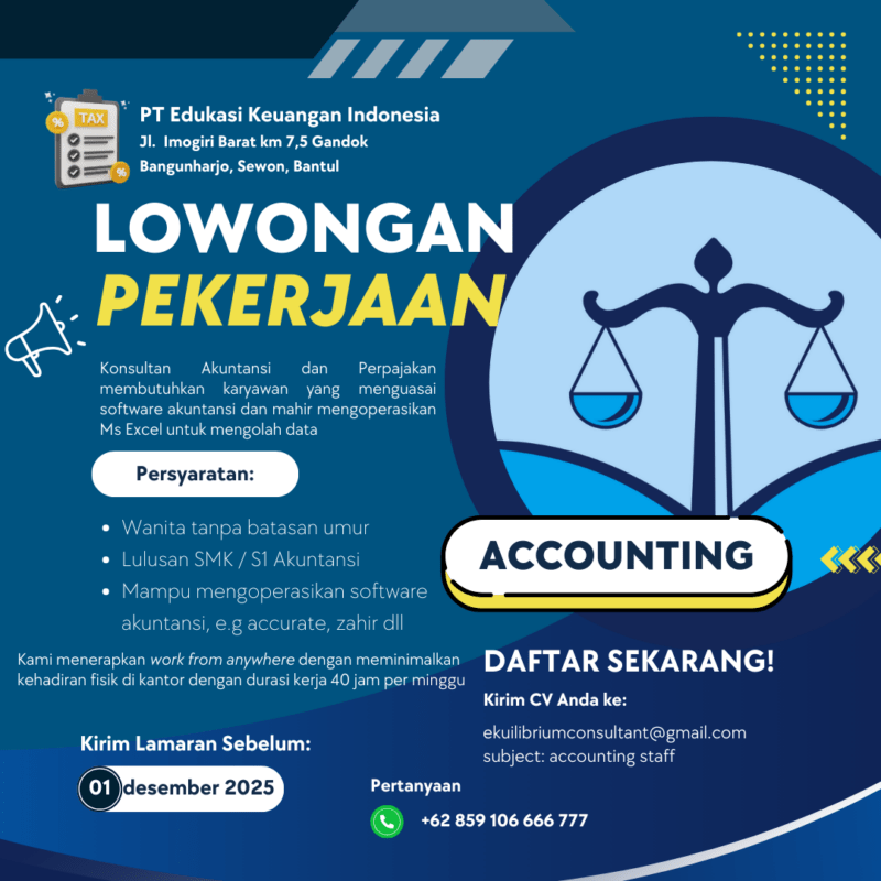 Lowongan Kerja Staff Akuntansi di PT. Edukasi Keuangan Indonesia ...