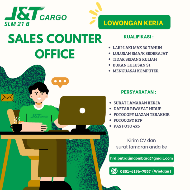 Lowongan Kerja Sales Counter Office di JNT Cargo SLM021B - LokerJogja.ID