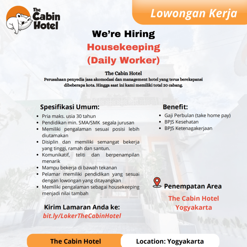 Lowongan Kerja Front Office - Housekeeping di The Cabin Hotel ...