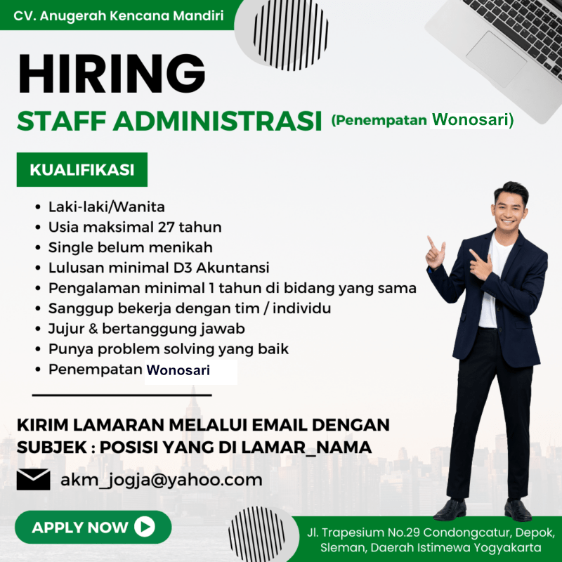 Lowongan Kerja Staff Administrasi (Penempatan Wonosari) di CV. Anugerah ...