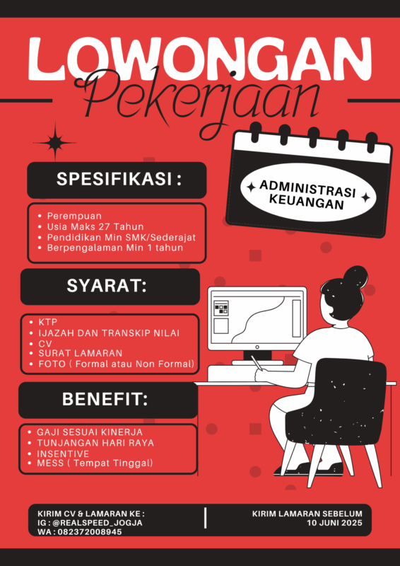 Lowongan Kerja Administrasi Keuangan di CV. Realspeed Jogja - LokerJogja.ID