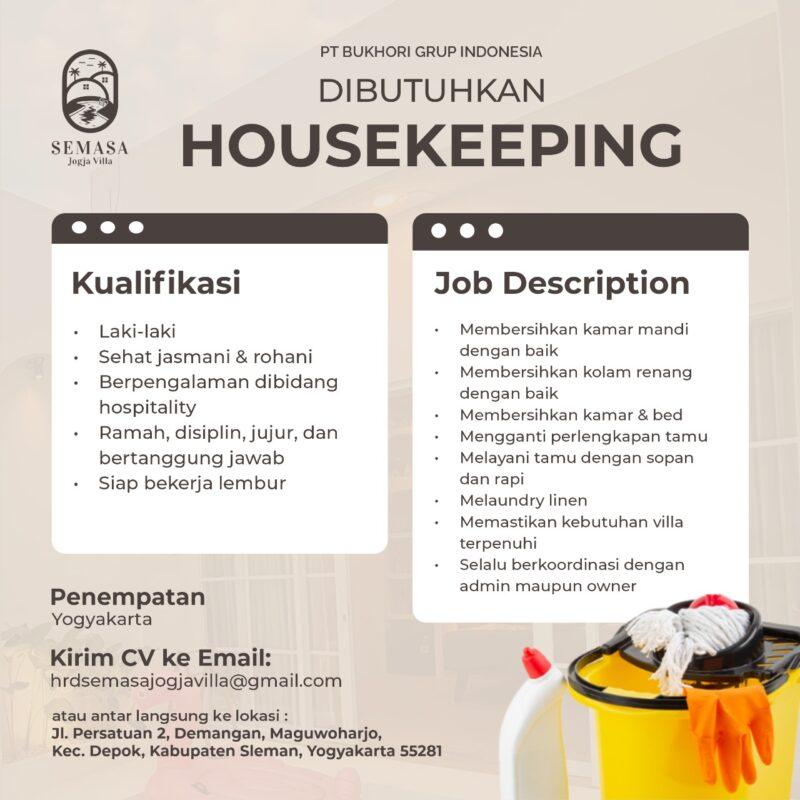 Lowongan Kerja Housekeeping di PT. Bukhori Grup Indonesia (Semasa Jogja ...