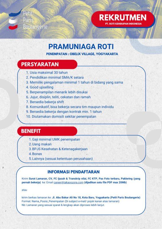 Lowongan Kerja Pramuniaga Roti di PT. Roti Kehidupan Indonesia ...